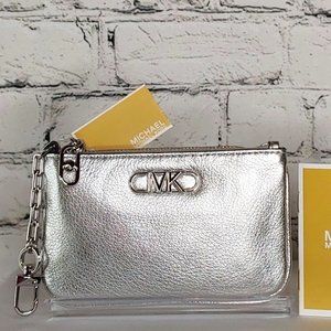 'MICHAEL KORS' 'PARKER' LEATHER TOP~ZIP CHAIN~LINK LOCK SLIM~LINE BAGGETT